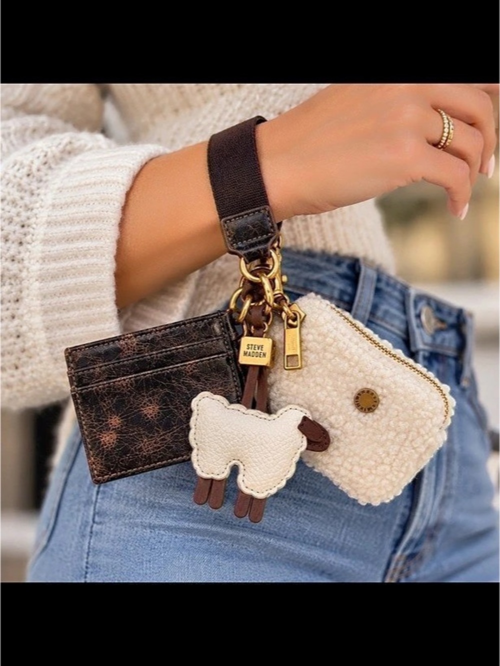 Steve Madden Sheep Duo Keychain and Card Case Wristlet Set Card Case Wristlet